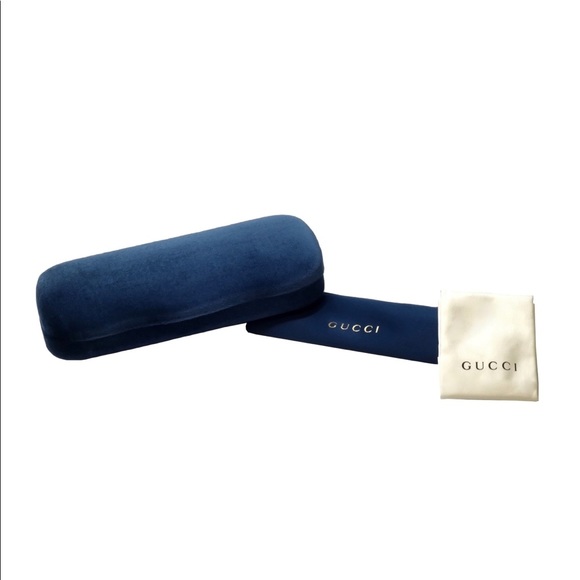Gucci Authentic Velvet Hard Sunglass Eyeglass Case With Satin Pouch Navy Blue - Picture 3 of 3